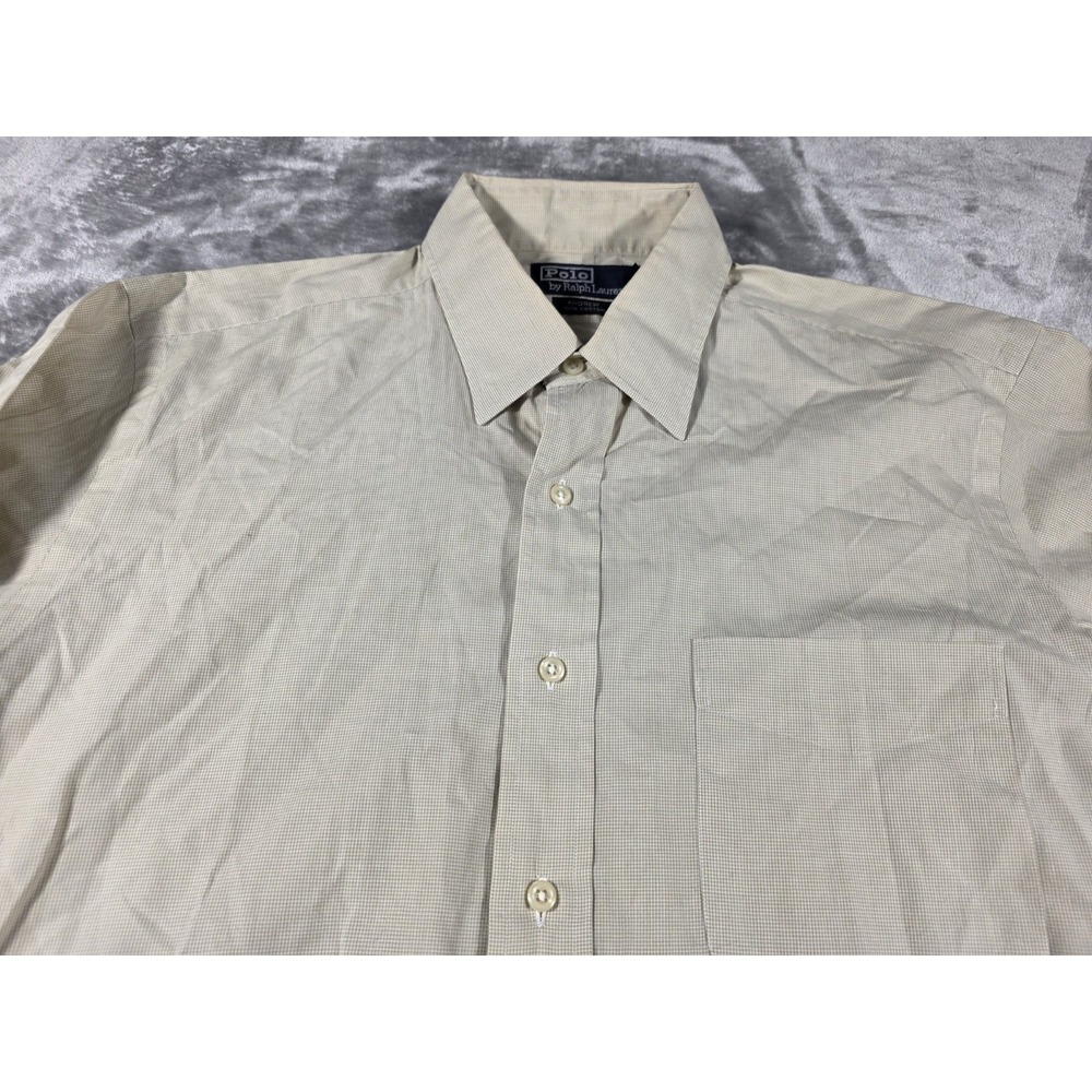 Polo Ralph Lauren Andrew Mens 16.5 34/35 Button Up Dress Shirt Beige Micro Check